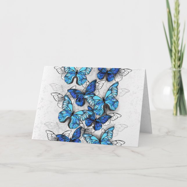 Composition of White and Blue Butterflies Thank You Card (Front)