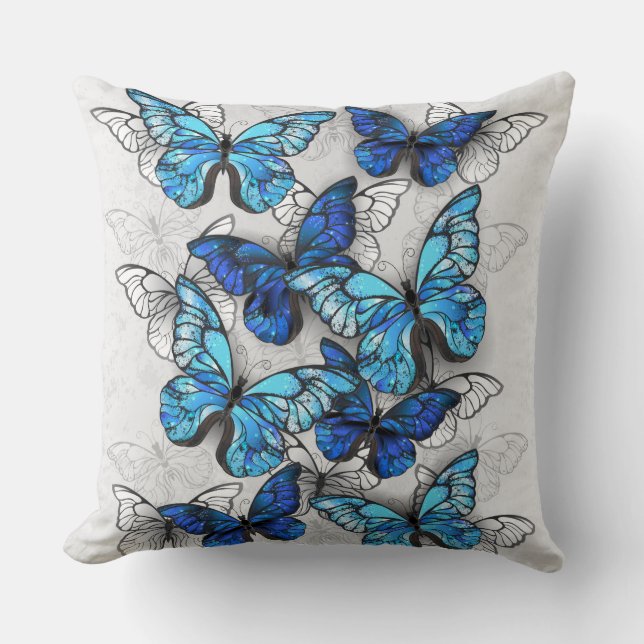 Composition of White and Blue Butterflies Throw Pillow (Front)