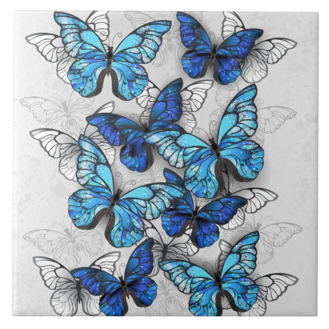 Composition of White and Blue Butterflies Tile (Front)
