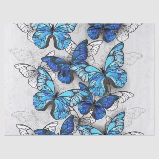 Composition of White and Blue Butterflies Tissue Paper (Front)