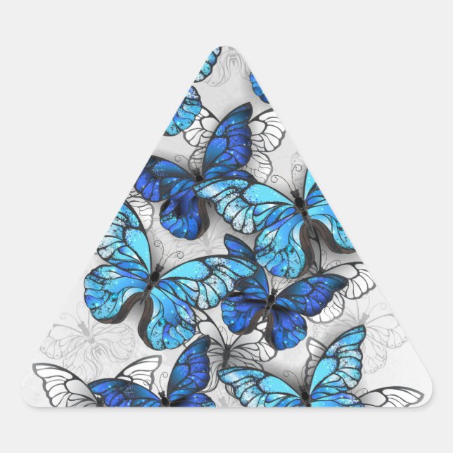 Composition of White and Blue Butterflies Triangle Sticker (Front)