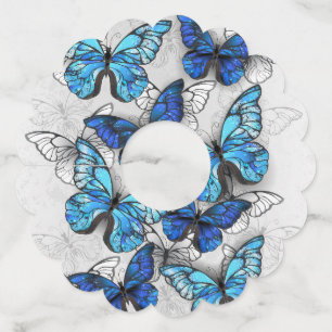 Composition of White and Blue Butterflies Wine Glass Tag