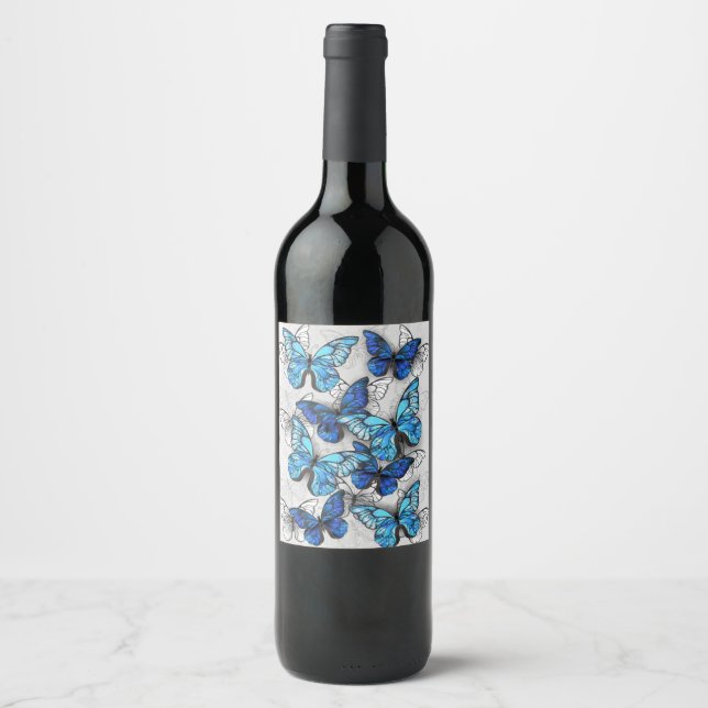 Composition of White and Blue Butterflies Wine Label (Front)