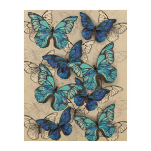 Composition of White and Blue Butterflies Wood Wall Art