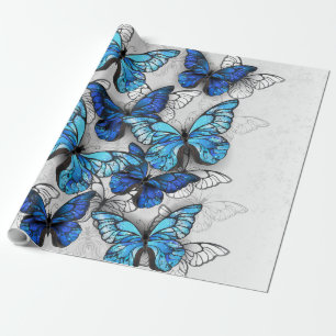 Composition of White and Blue Butterflies Wrapping Paper