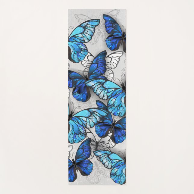 Composition of White and Blue Butterflies Yoga Mat (Front)