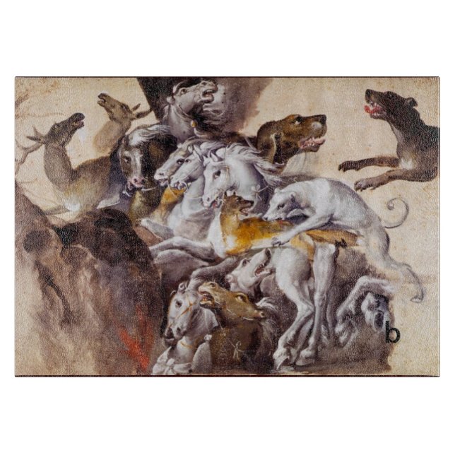 COMPOSITION WITH ANIMALS,REARING HORSES,DEERS,DOGS CUTTING BOARD (Front)