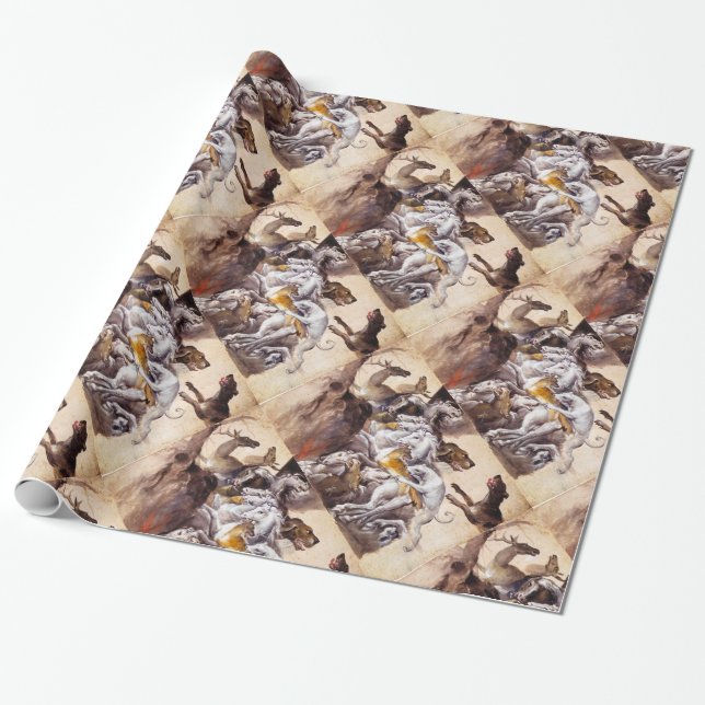 COMPOSITION WITH ANIMALS,REARING HORSES,DEERS,DOGS WRAPPING PAPER (Unrolled)