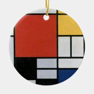 Composition with Red Yellow Blue & Black Abstract  Ceramic Ornament