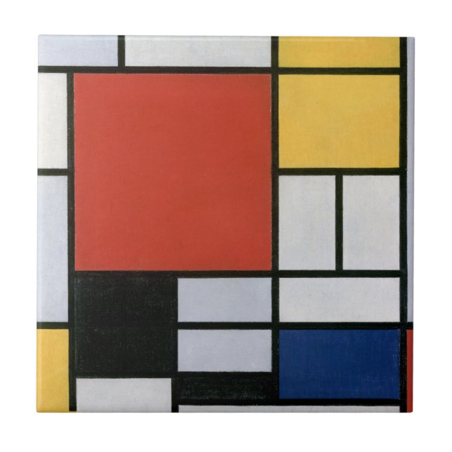 Composition with Red Yellow Blue & Black Abstract  Tile (Front)