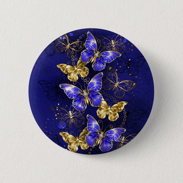 Composition with Sapphire Butterflies 2 Inch Round Button (Front)