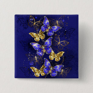 Composition with Sapphire Butterflies 2 Inch Square Button