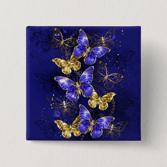 Composition with Sapphire Butterflies 2 Inch Square Button (Front)