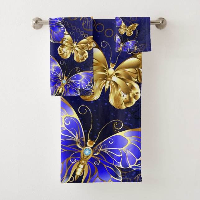 Composition with Sapphire Butterflies Bath Towel Set (Insitu)