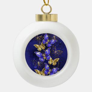 Composition with Sapphire Butterflies Ceramic Ball Christmas Ornament
