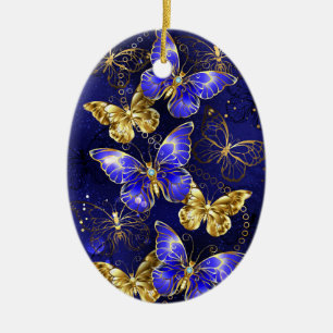 Composition with Sapphire Butterflies Ceramic Ornament