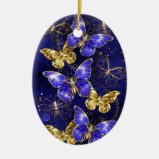 Composition with Sapphire Butterflies Ceramic Ornament (Front)