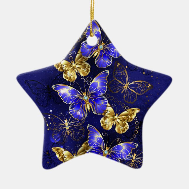 Composition with Sapphire Butterflies Ceramic Ornament (Front)