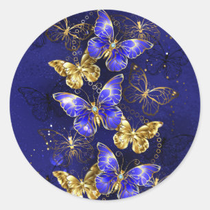 Composition with Sapphire Butterflies Classic Round Sticker