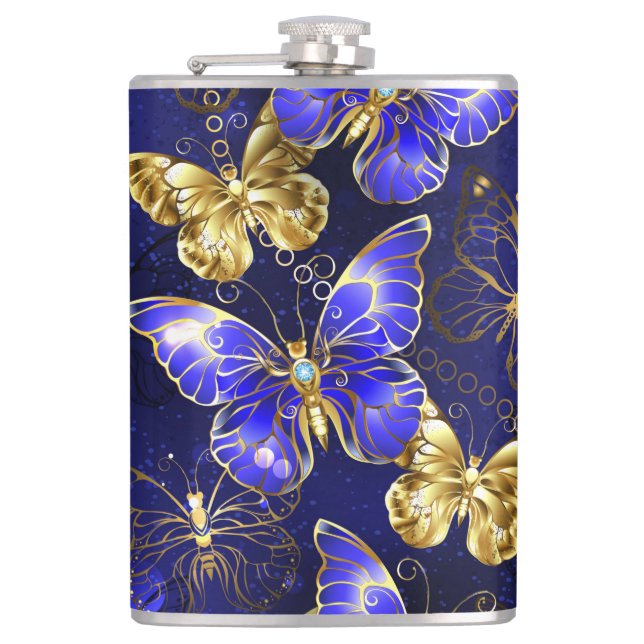 Composition with Sapphire Butterflies Hip Flask (Front)