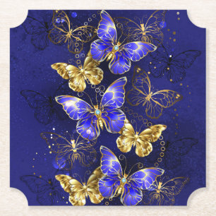 Composition with Sapphire Butterflies Paper Coaster