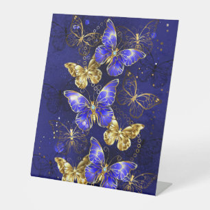 Composition with Sapphire Butterflies Pedestal Sign