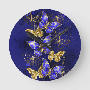 Composition with Sapphire Butterflies Round Clock