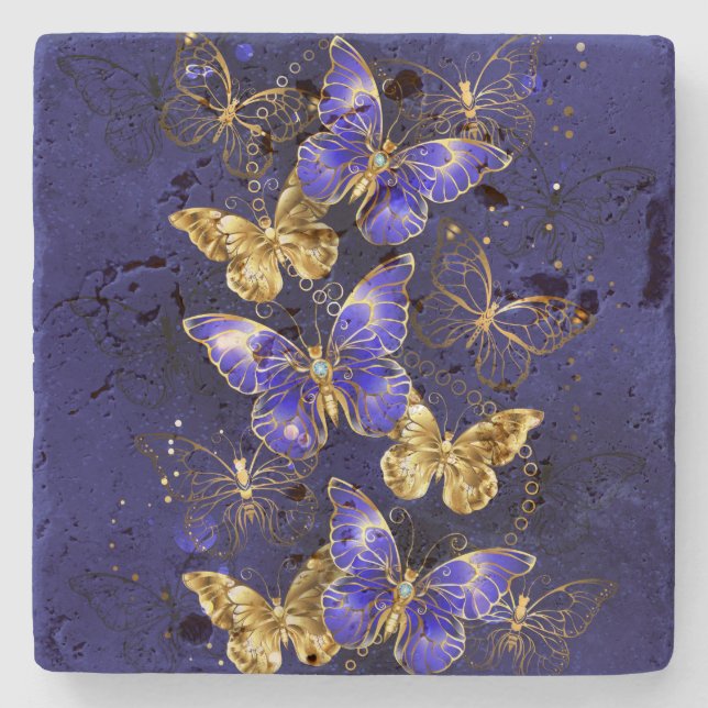 Composition with Sapphire Butterflies Stone Coaster (Front)