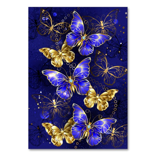 Composition with Sapphire Butterflies Table Number (Front)