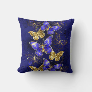 Composition with Sapphire Butterflies Throw Pillow