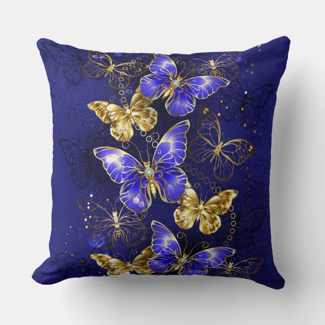 Composition with Sapphire Butterflies Throw Pillow (Front)