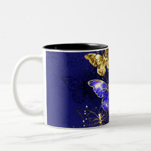 Composition with Sapphire Butterflies Two-Tone Coffee Mug
