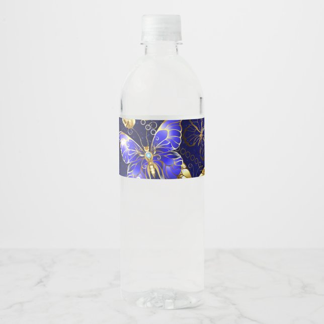 Composition with Sapphire Butterflies Water Bottle Label (Front)
