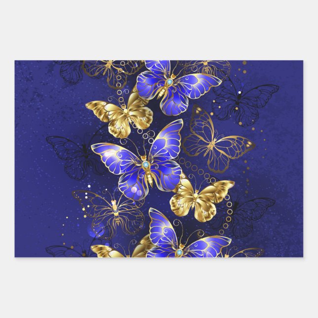 Composition with Sapphire Butterflies Wrapping Paper Sheet (Front 2)