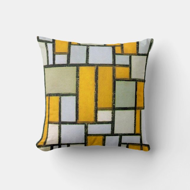 Composition Yellow and Gray, Mondrian Throw Pillow (Front)