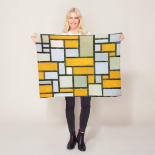 Composition Yellow and Grey, Mondrian Fleece Blanket