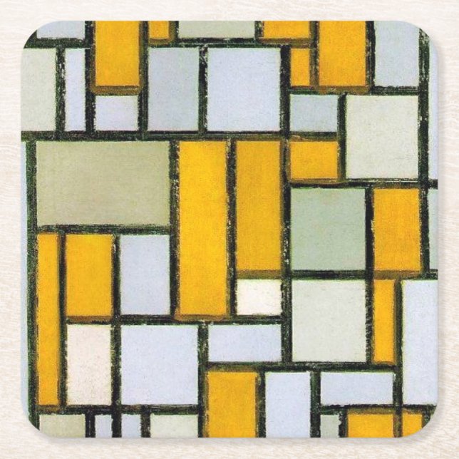 Composition Yellow and Grey, Mondrian Square Paper Coaster (Front)