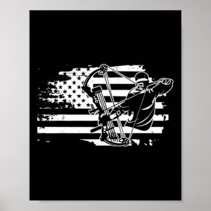 Compound Bow Hunting Gear Retro American Flag Mens Poster