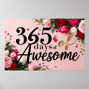 Compte à rebours d'anniversaire floral poster rose