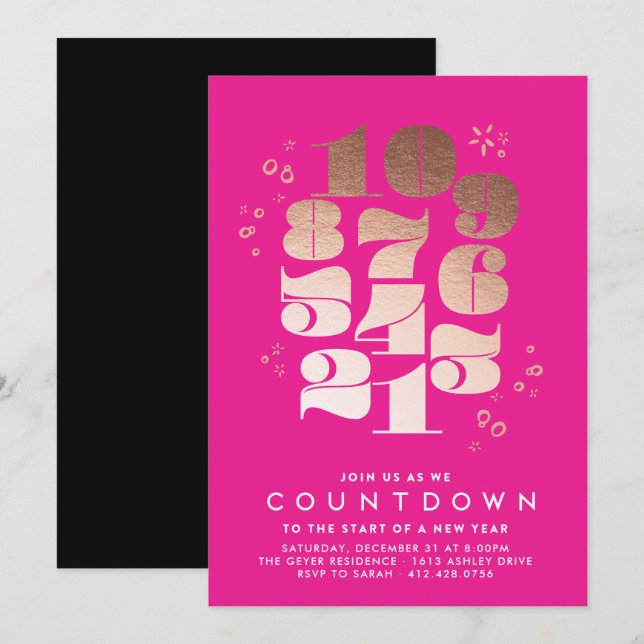Compte à rebours - Nouvel An Eve Party Invitation (Devant / Derrière)