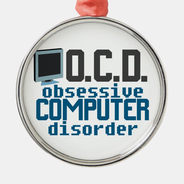 Computer Addict Funny IT Guy Techie Christmas Metal Ornament (Front)