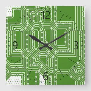 Computer board pattern square wall clock
