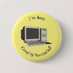 Computer cartoon illustration 2 inch round button