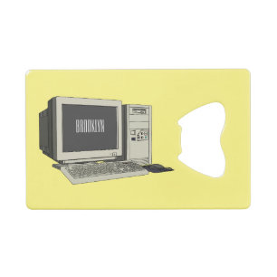Computer cartoon illustration  credit card bottle opener