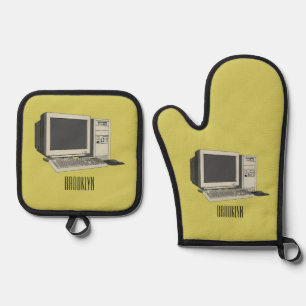 Computer cartoon illustration oven mitt & pot holder set