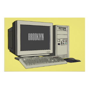 Computer cartoon illustration poster