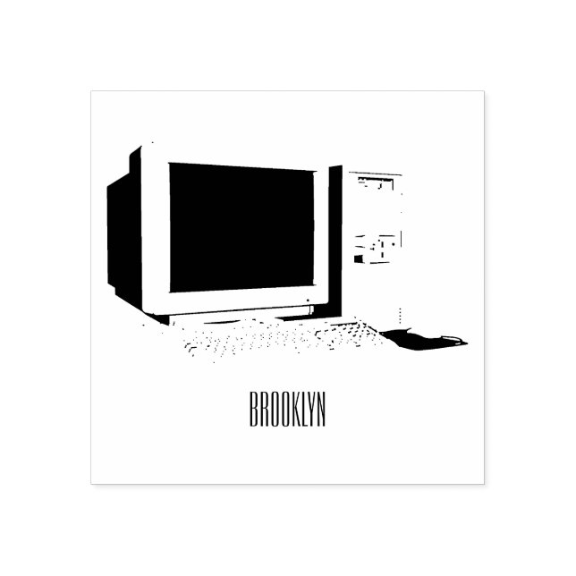 Computer cartoon illustration rubber stamp (Imprint)