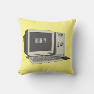 Computer cartoon illustration throw pillow