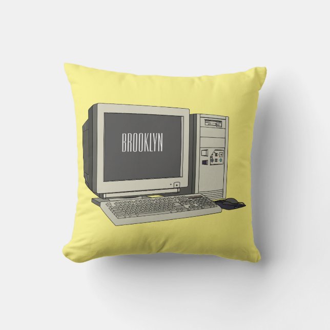 Computer cartoon illustration  throw pillow (Front)