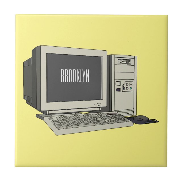 Computer cartoon illustration  tile (Front)